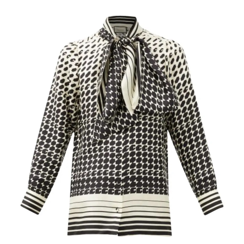 Chic Black and White Patterned Blouse